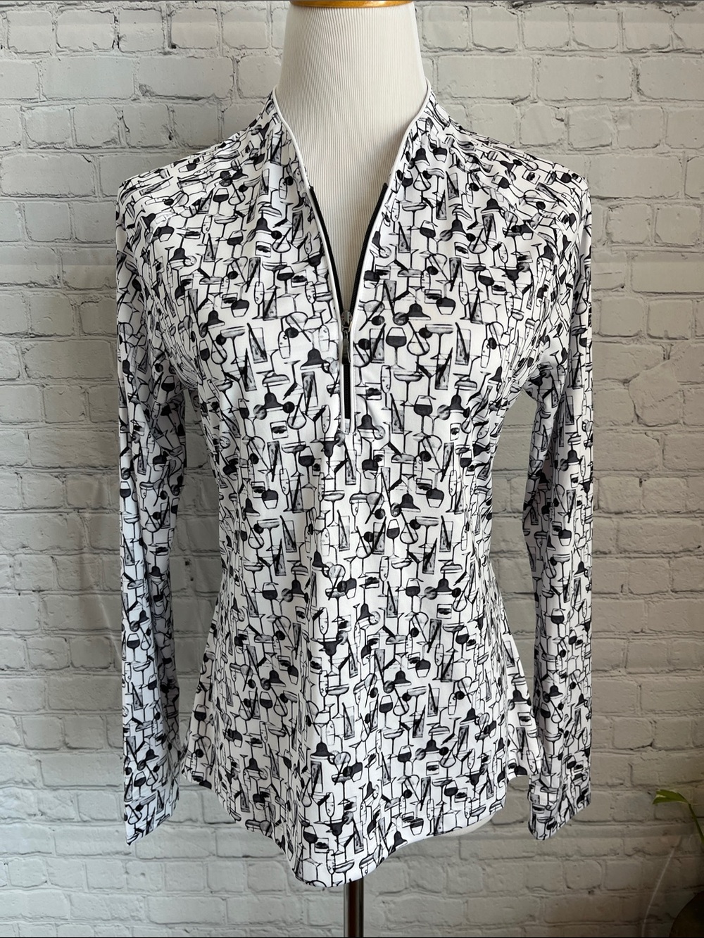 Greg Norman ML75 PlayDry Golf Top Womens M Black White Print Half Zip